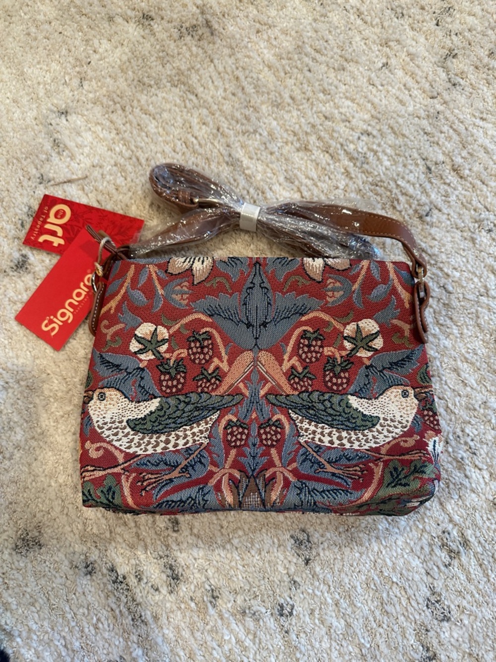 Signature Art Tapestry Crossbody Bag in Red and Blue